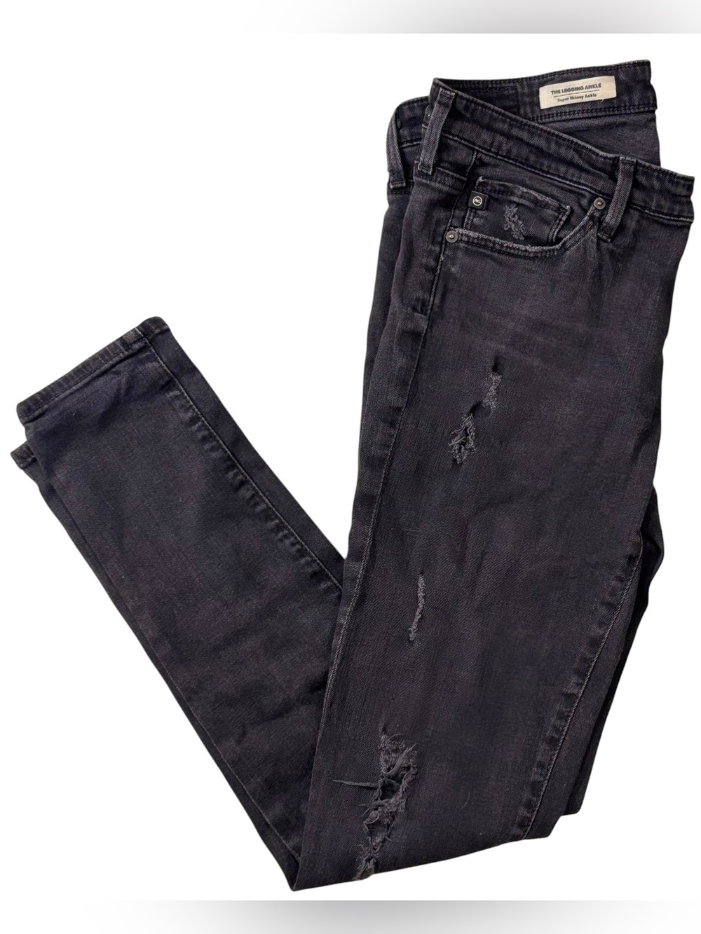 Ag Adriano Goldschmied Black Distressed Skinny Jeans